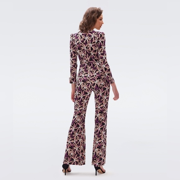 Diane Von Furstenberg Seoul Printed Wrap Jumpsuit Sz 4 Purple Tropical One Piece - Picture 6 of 10